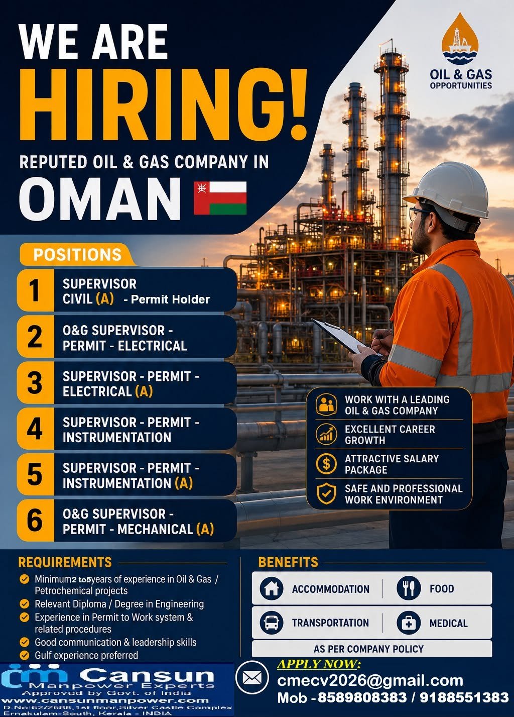 Oman Oil & Gas Jobs 2026 | Supervisor & Permit Holder Jobs 