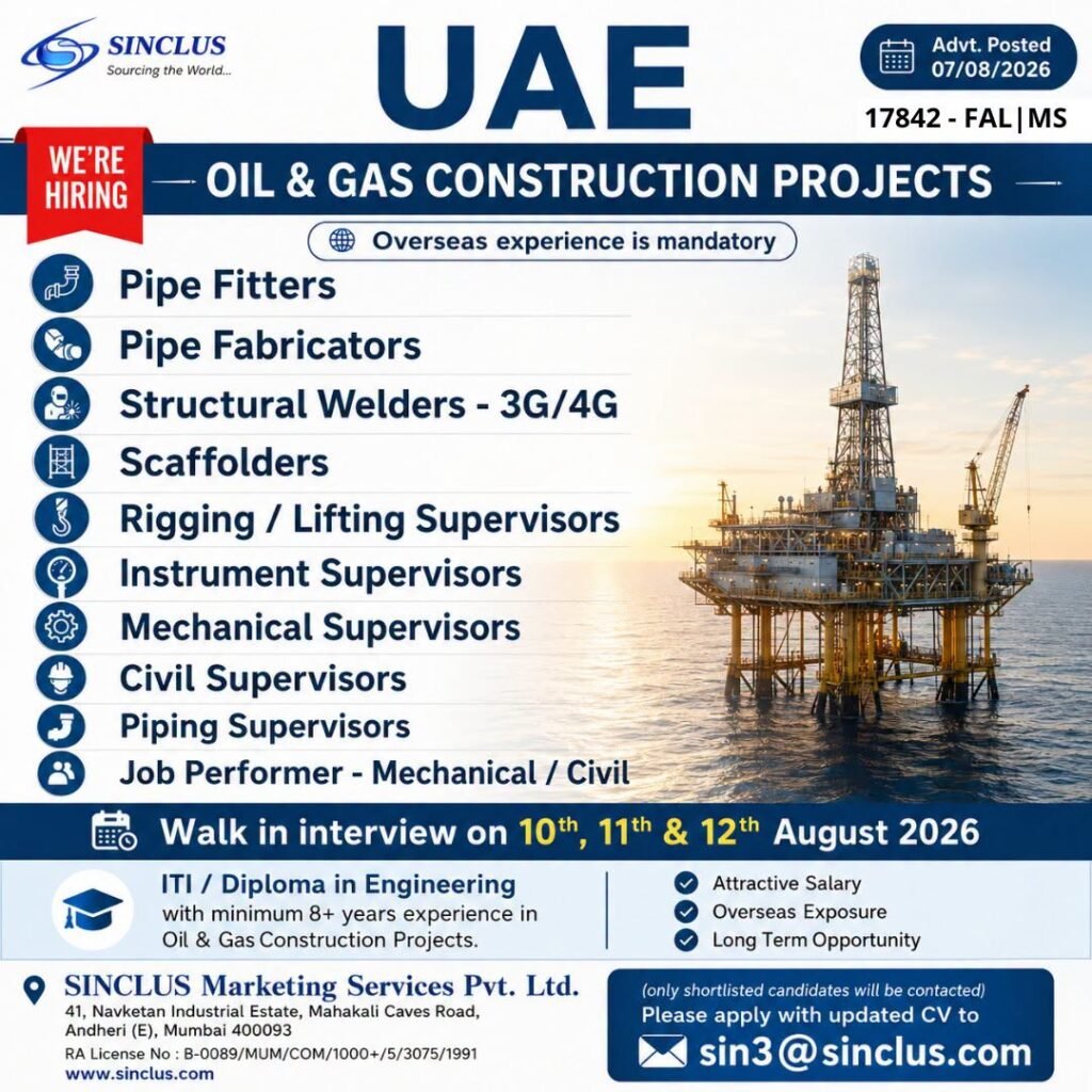 UAE Jobs :  Oil & Gas Construction Projects - Apply Now