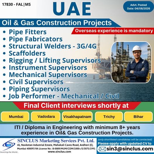 UAE Oil & Gas Construction Project – Hiring Now