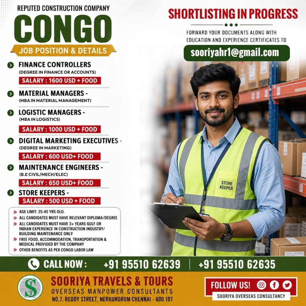 Congo - Hiring For A reputed construction company 