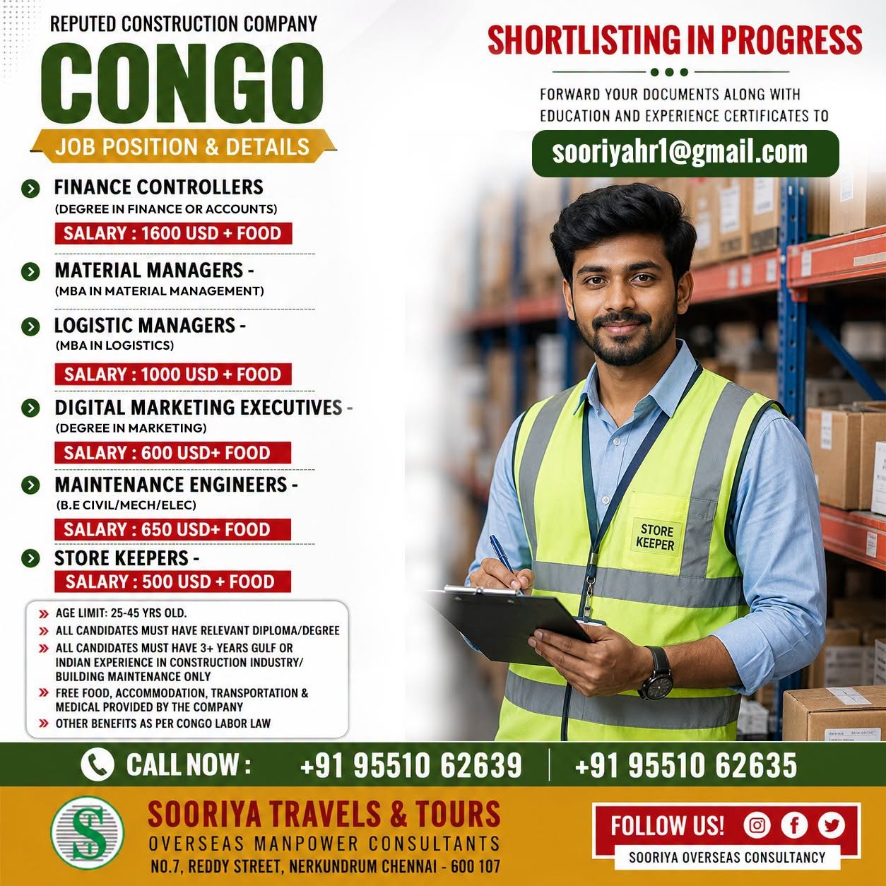 Congo - Hiring For A reputed construction company 
