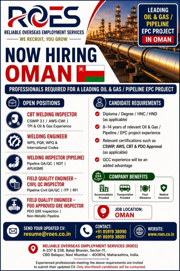 Oman Oil & Gas Pipeline EPC Project Jobs 2026 | Apply Today