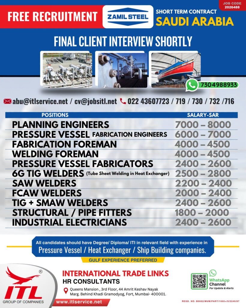 Saudi Arabia Jobs 2026 – Zamil Steel Recruitment for Engineers, Welders & Fabricators