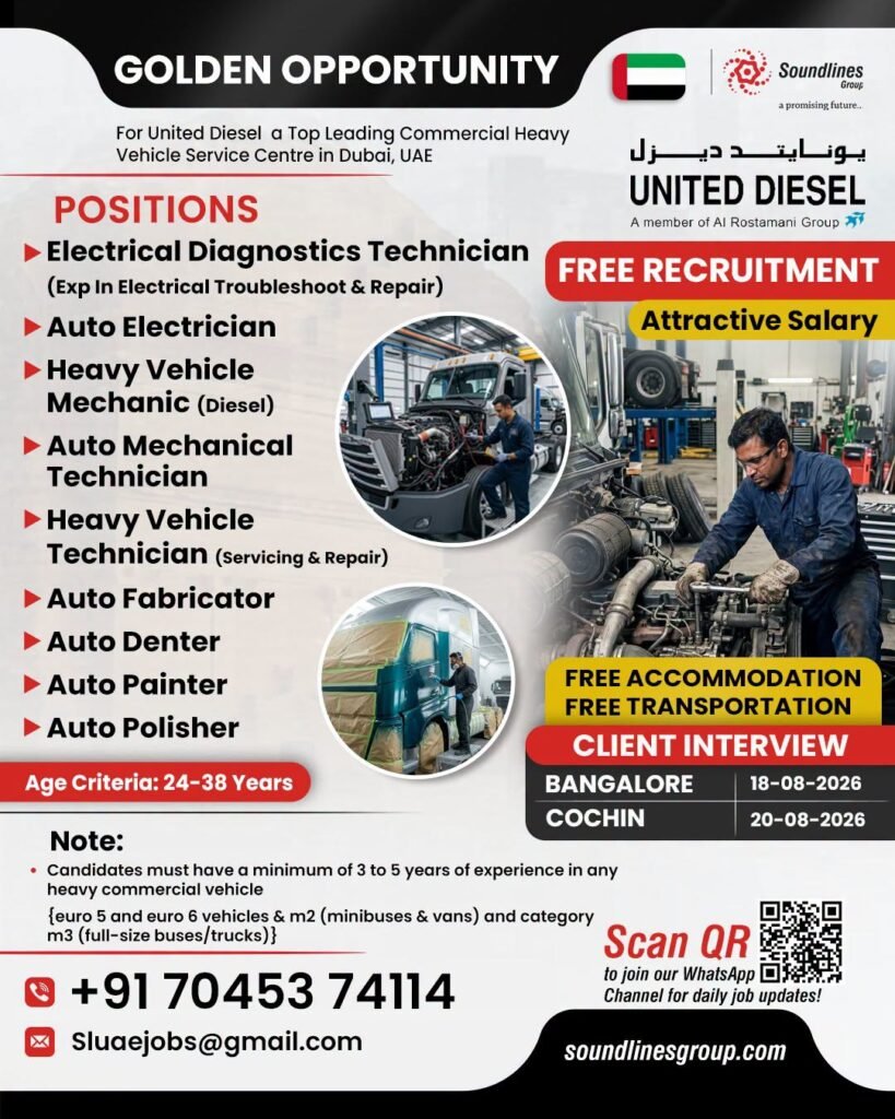 UAE - Hiring For United Diesel a Top Leading Commercial Heavy Vehicle Service Centre