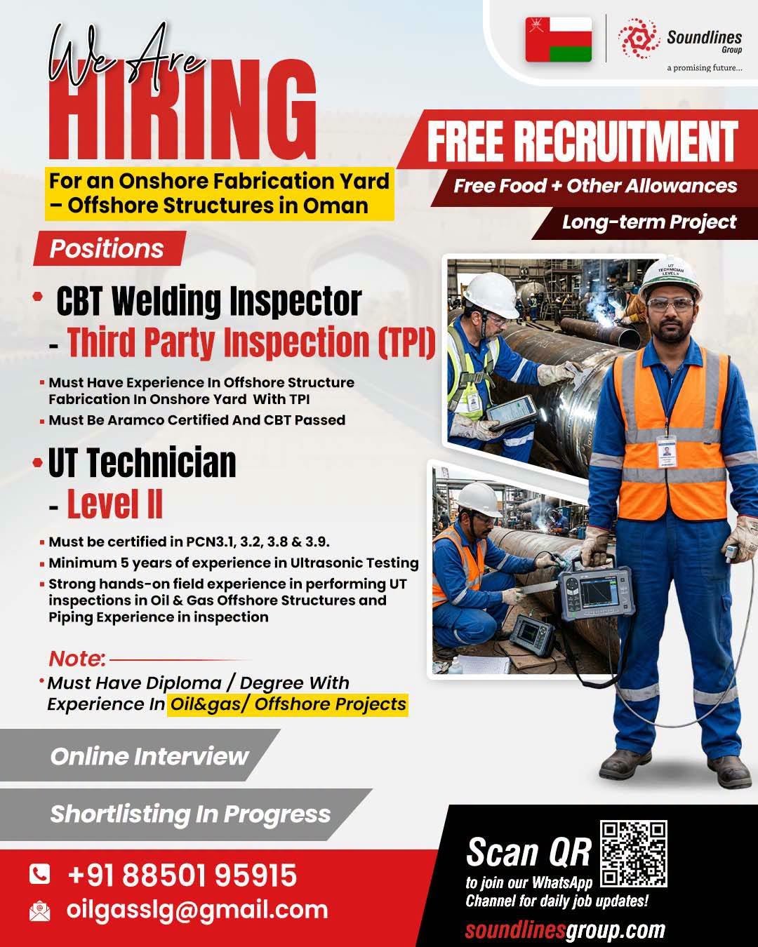 Free Recruitment For an Onshore Fabrication Yard Offshore Structures in Oman