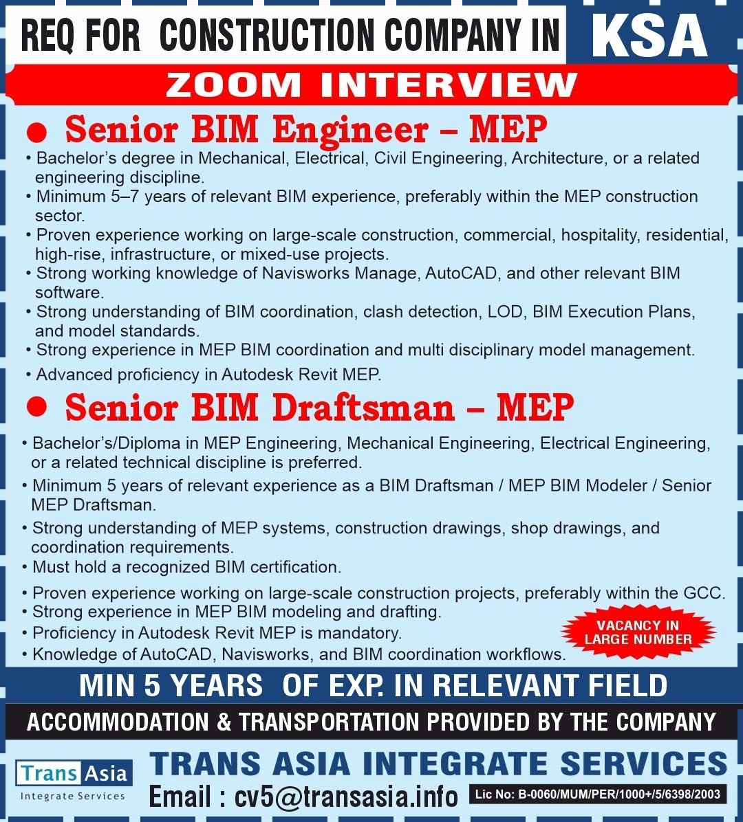 Saudi Arabia - Hiring For Leading Construction Company | Zoom Interview