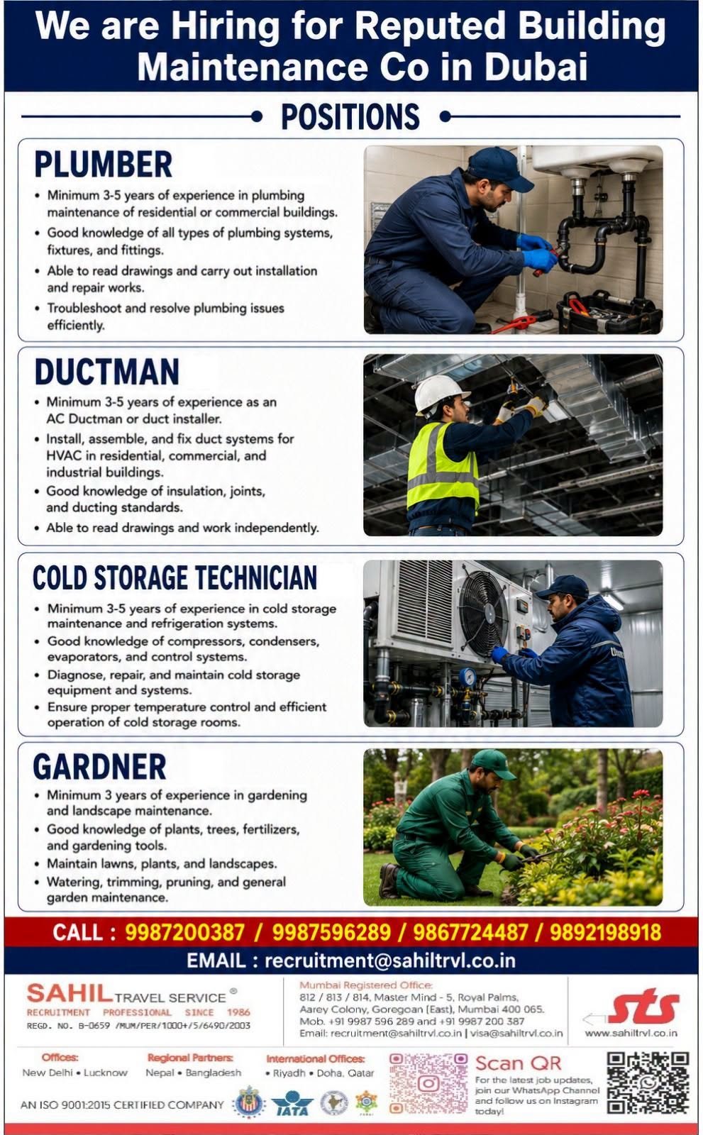 UAE - hiring for a reputed Building Maintenance Company in Dubai.