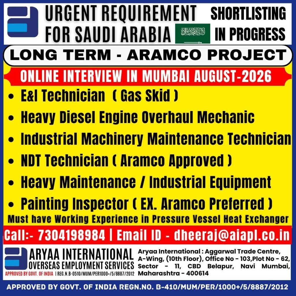 Saudi Arabia Jobs 2026 – Long-Term Aramco Project Recruitment 