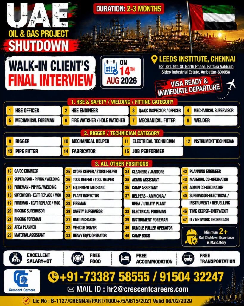 UAE Shutdown Project Jobs 2026 – Walk-In Client Final Interview 