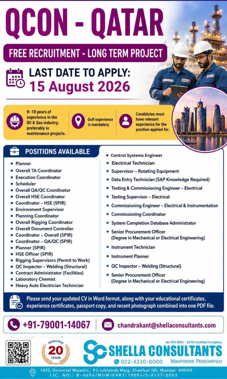 Qatar Jobs 2026 – QCON Long-Term Oil & Gas Project Vacancies