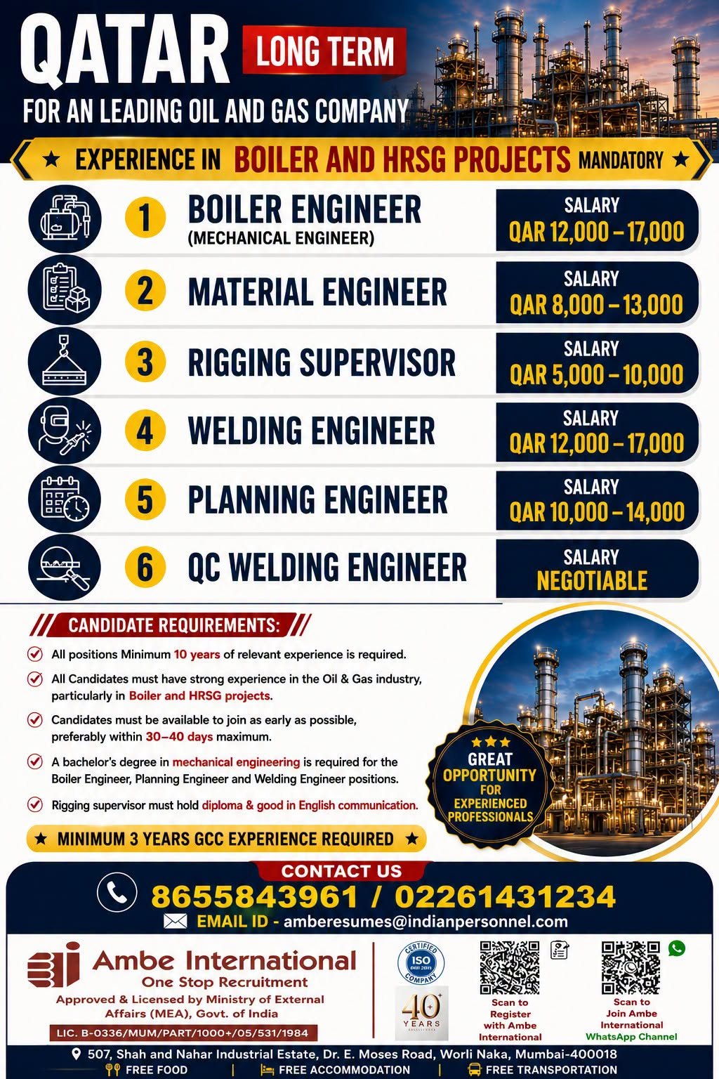Qatar - Urgent Hiring For a Leading Oil & Gas Company