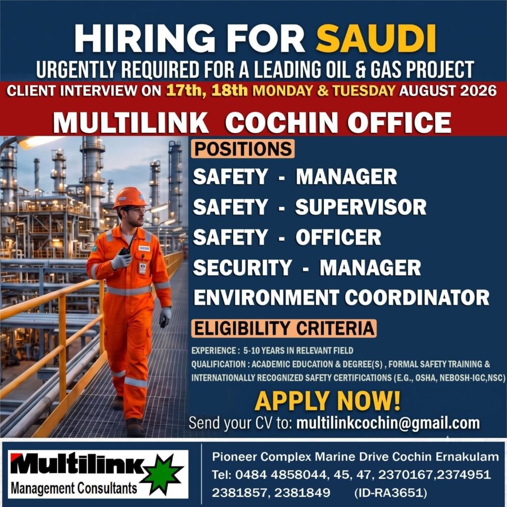 Urgent Requirement for Saudi Arabia Oil & Gas Project - Apply Today