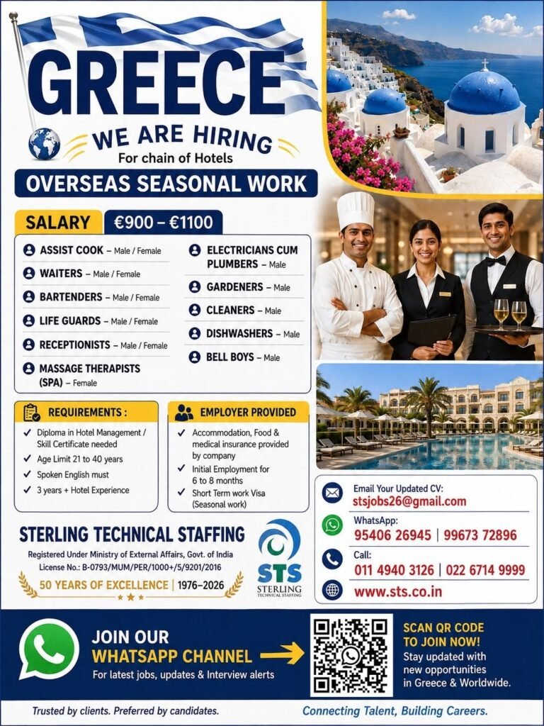 Greece Hotel Jobs 2026 – Seasonal Overseas Vacancies for Hotel Staff