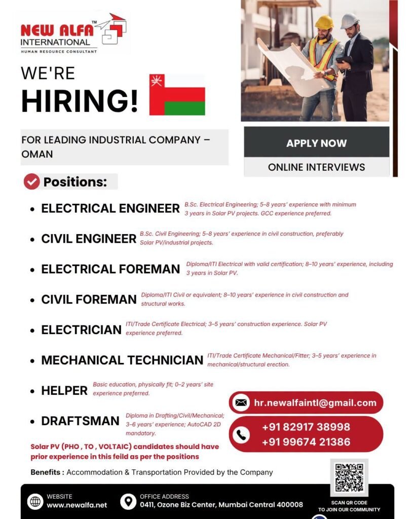 Oman : Hiring For Leading Industrial Company