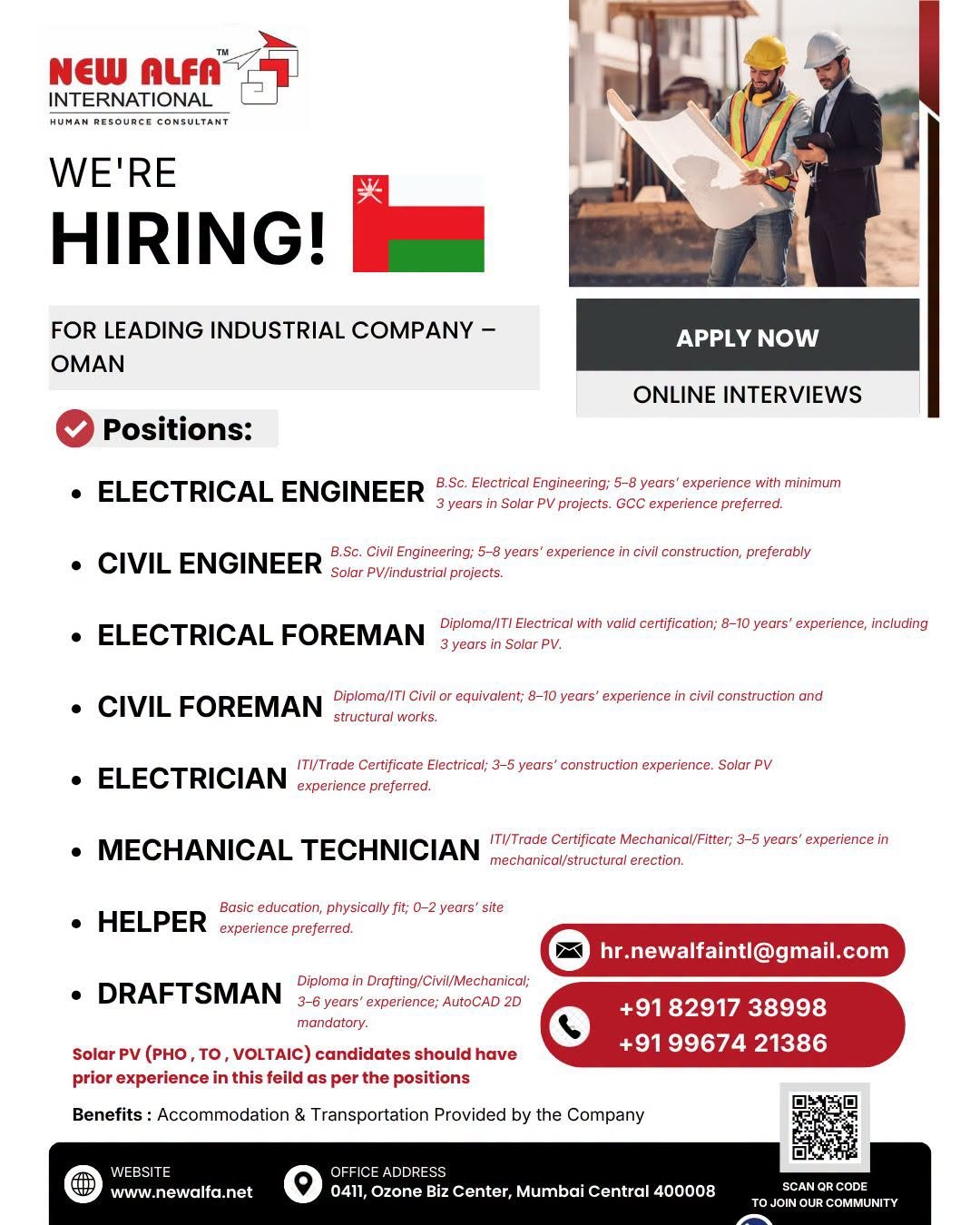 Oman : Hiring For Leading Industrial Company