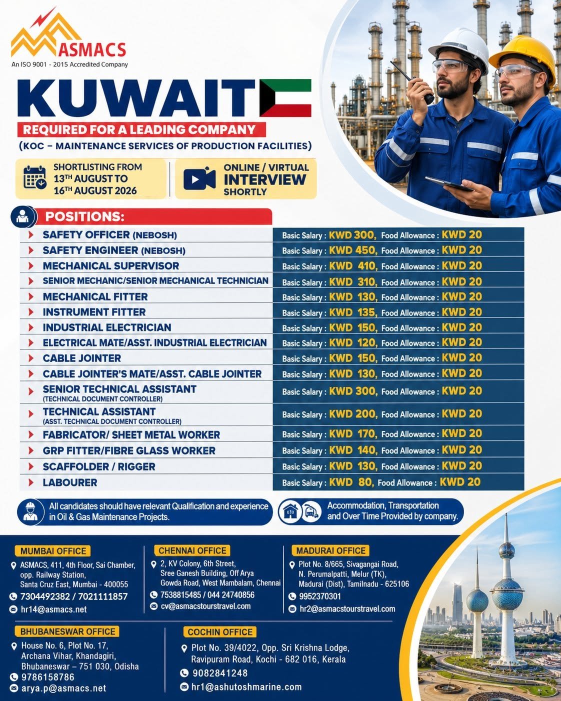 Urgent Hiring for Kuwait Maintenance Project