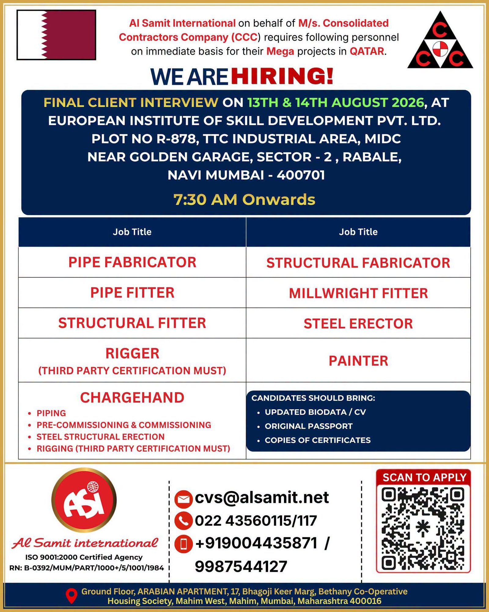 CCC Qatar Hiring - Apply Now