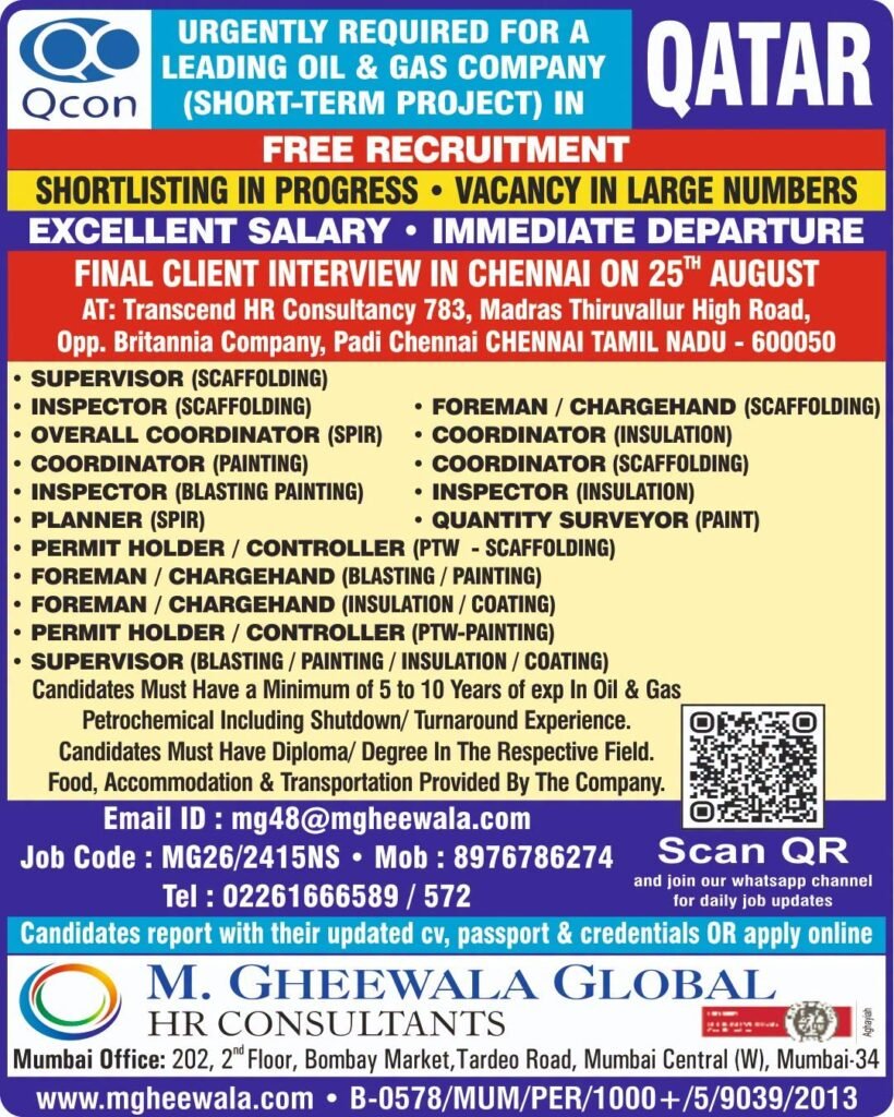 Qatar Oil & Gas Jobs 2026 – Free Recruitment for Short-Term Project