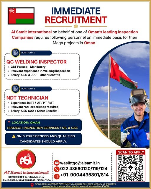 Hiring For Oman’s leading inspection companies