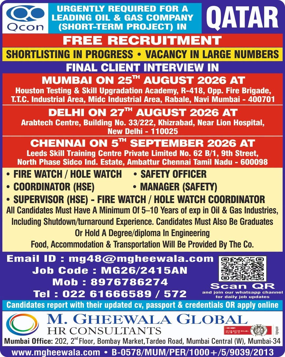 Qatar QCON Oil & Gas Jobs 2026 – Urgent Recruitment 