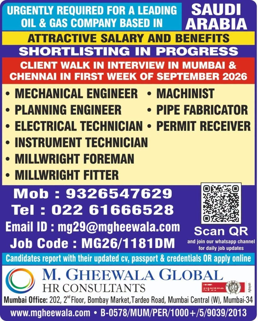 Saudi Arabia Jobs 2026 – Oil & Gas Vacancies for Engineers, Technicians & Skilled Workers