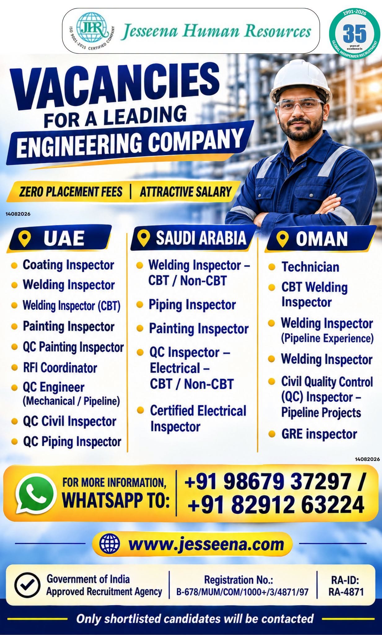 UAE, Saudi Arabia & Oman Jobs 2026 – Engineering and Quality Control Vacancies