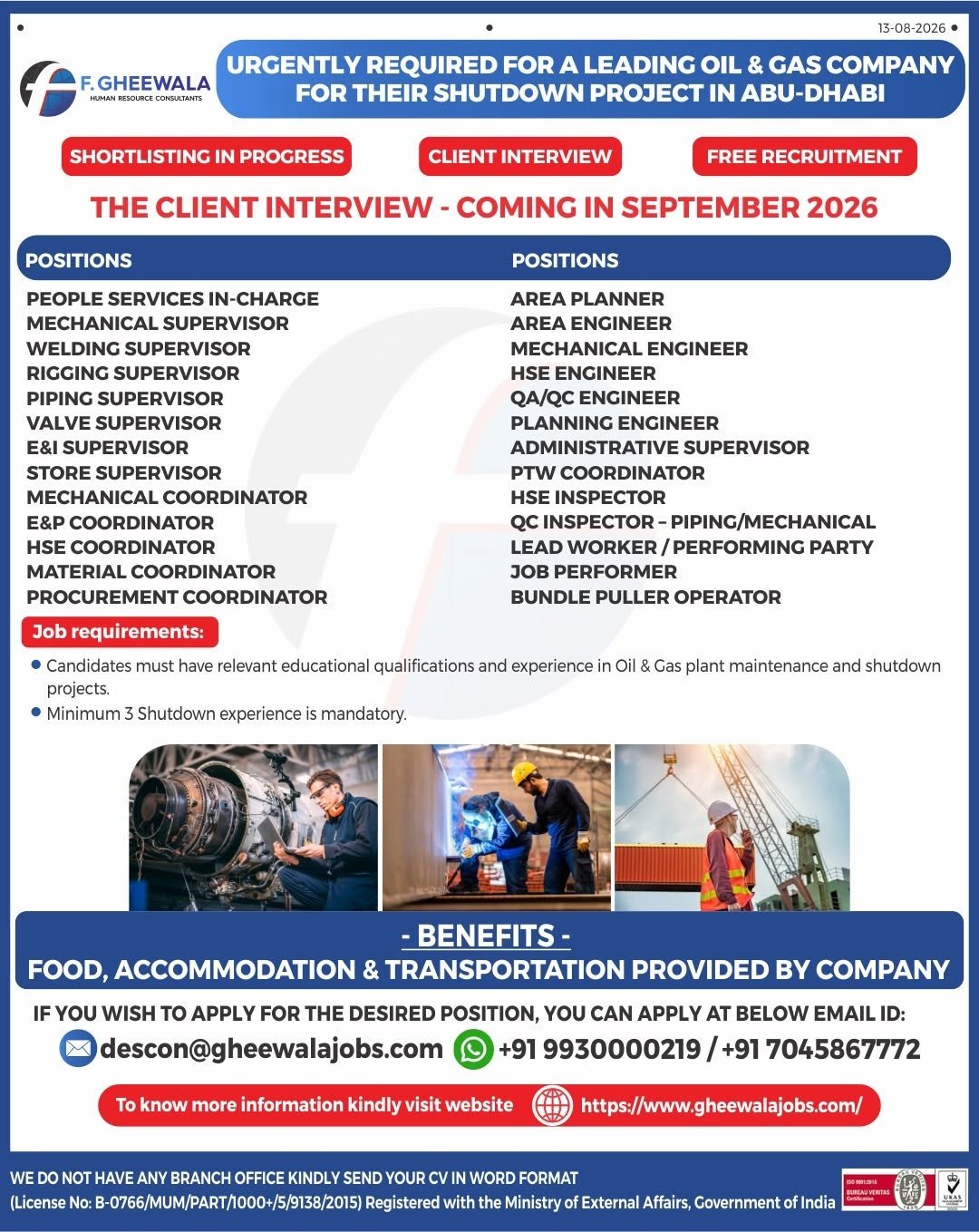 Abu Dhabi Shutdown Project Jobs 2026 – Oil & Gas Supervisors, Engineers, Coordinators & Inspectors Hiring
