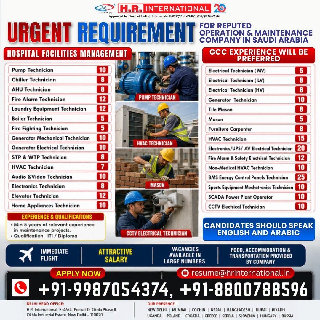 Saudi Arabia Jobs 2026 – 299 Hospital Facilities Management Vacancies