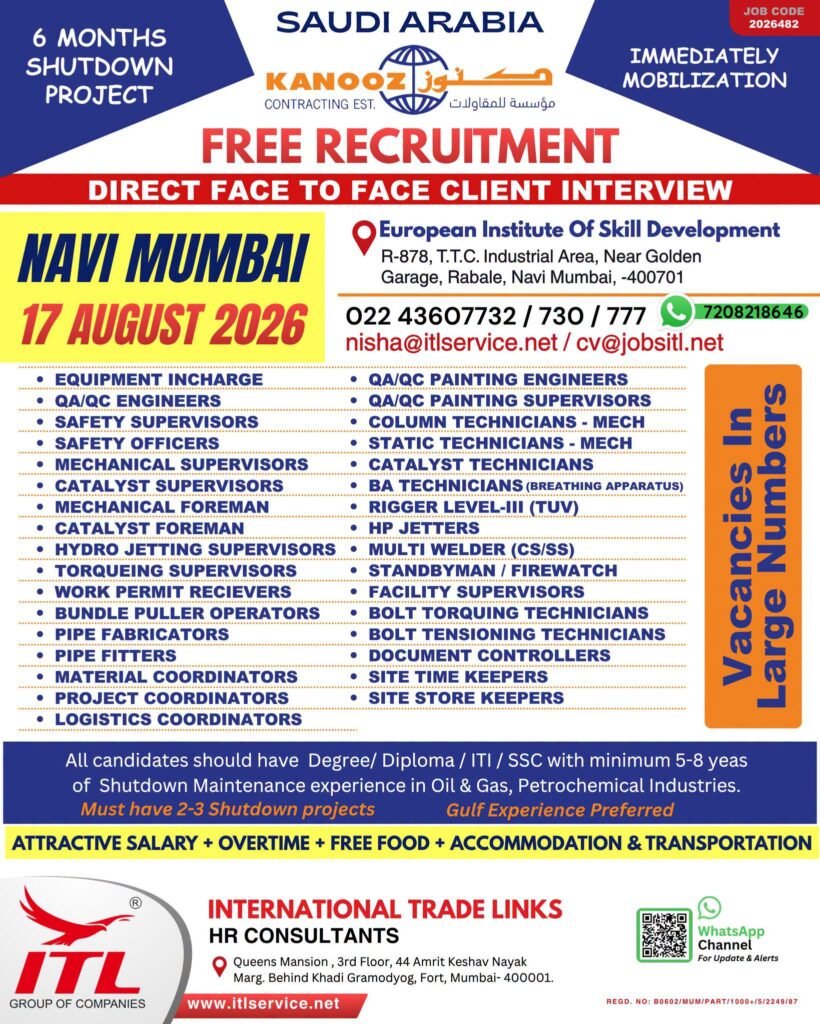 Saudi Arabia Shutdown Project Jobs 2026 – Free Recruitment for 6-Month Project
