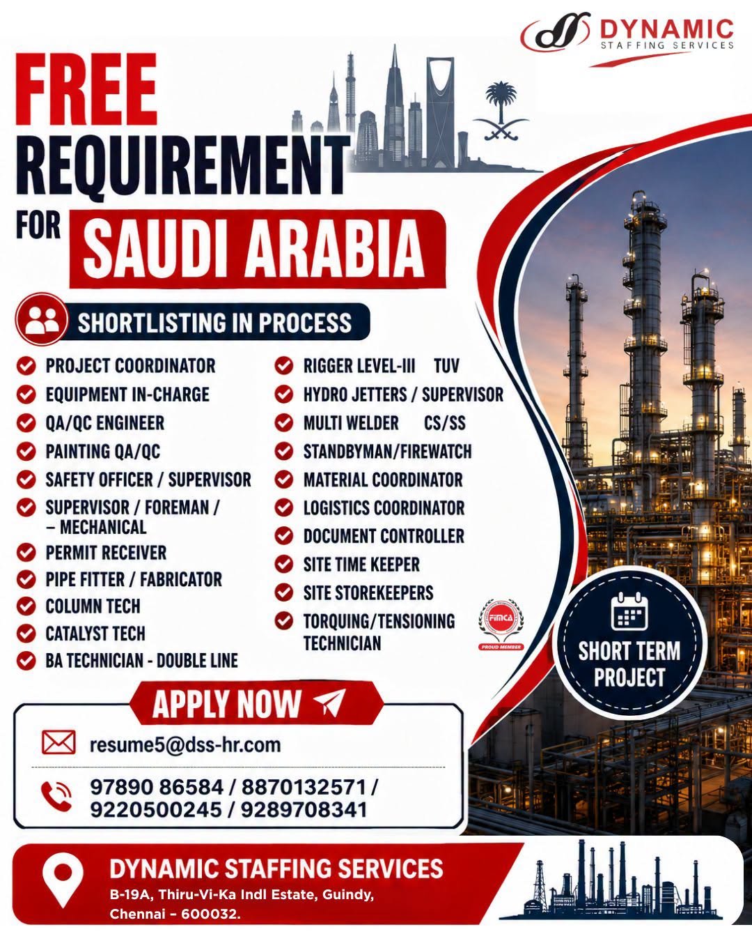 Saudi Arabia Jobs 2026 – Free Recruitment for Short-Term Project