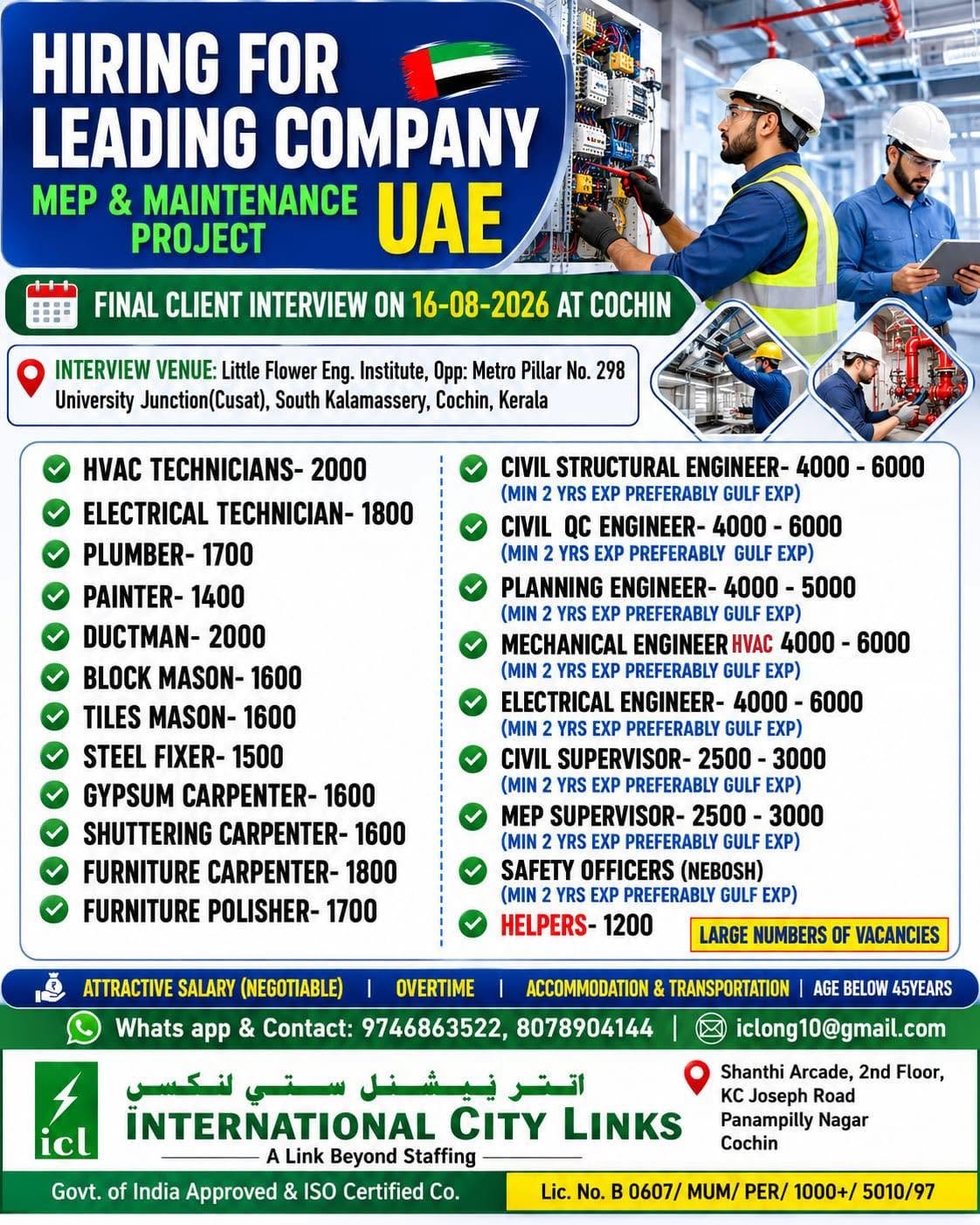 UAE Jobs 2026 – MEP & Maintenance Project Vacancies in Dubai