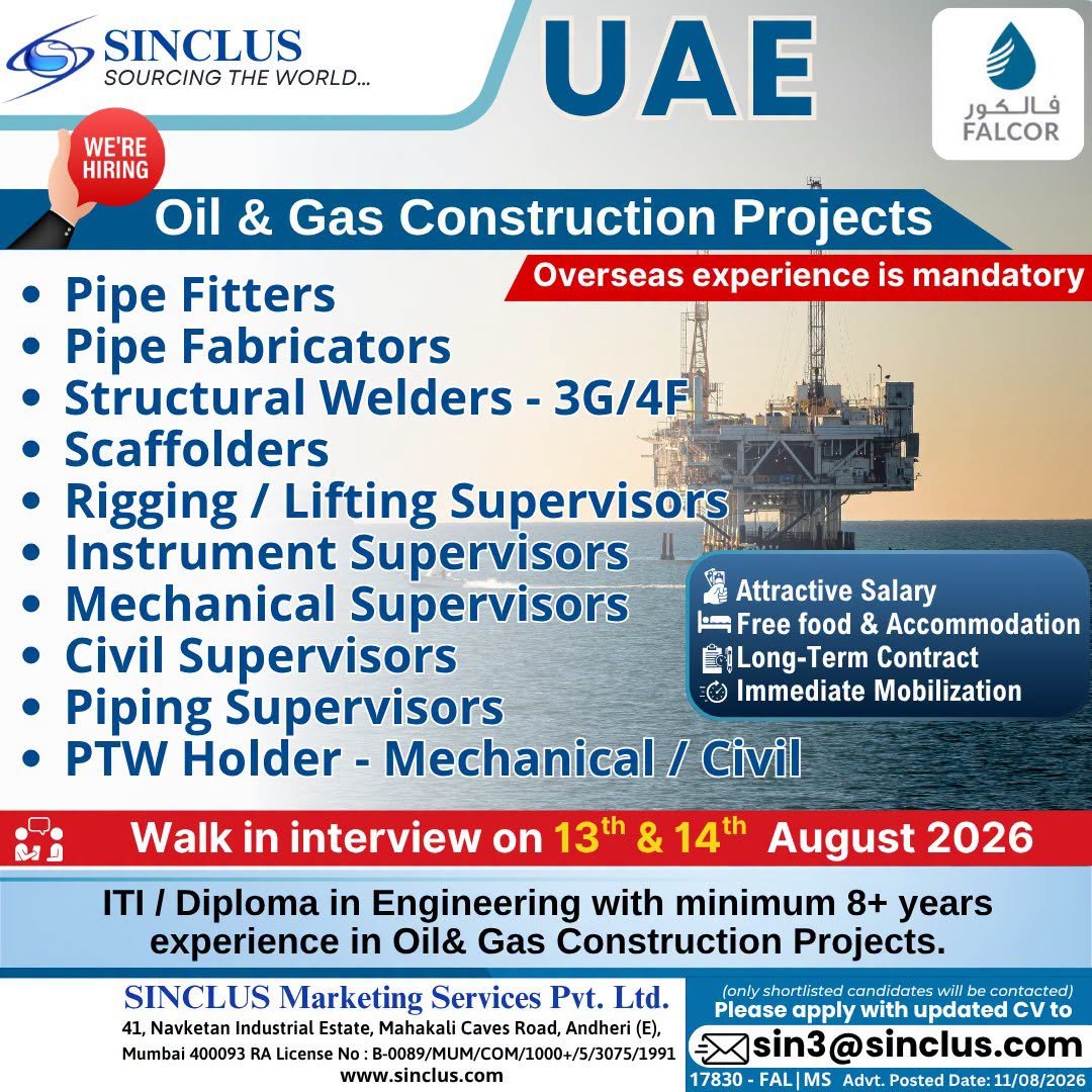 UAE Oil & Gas Construction Jobs 2026 – Urgent Recruitment 