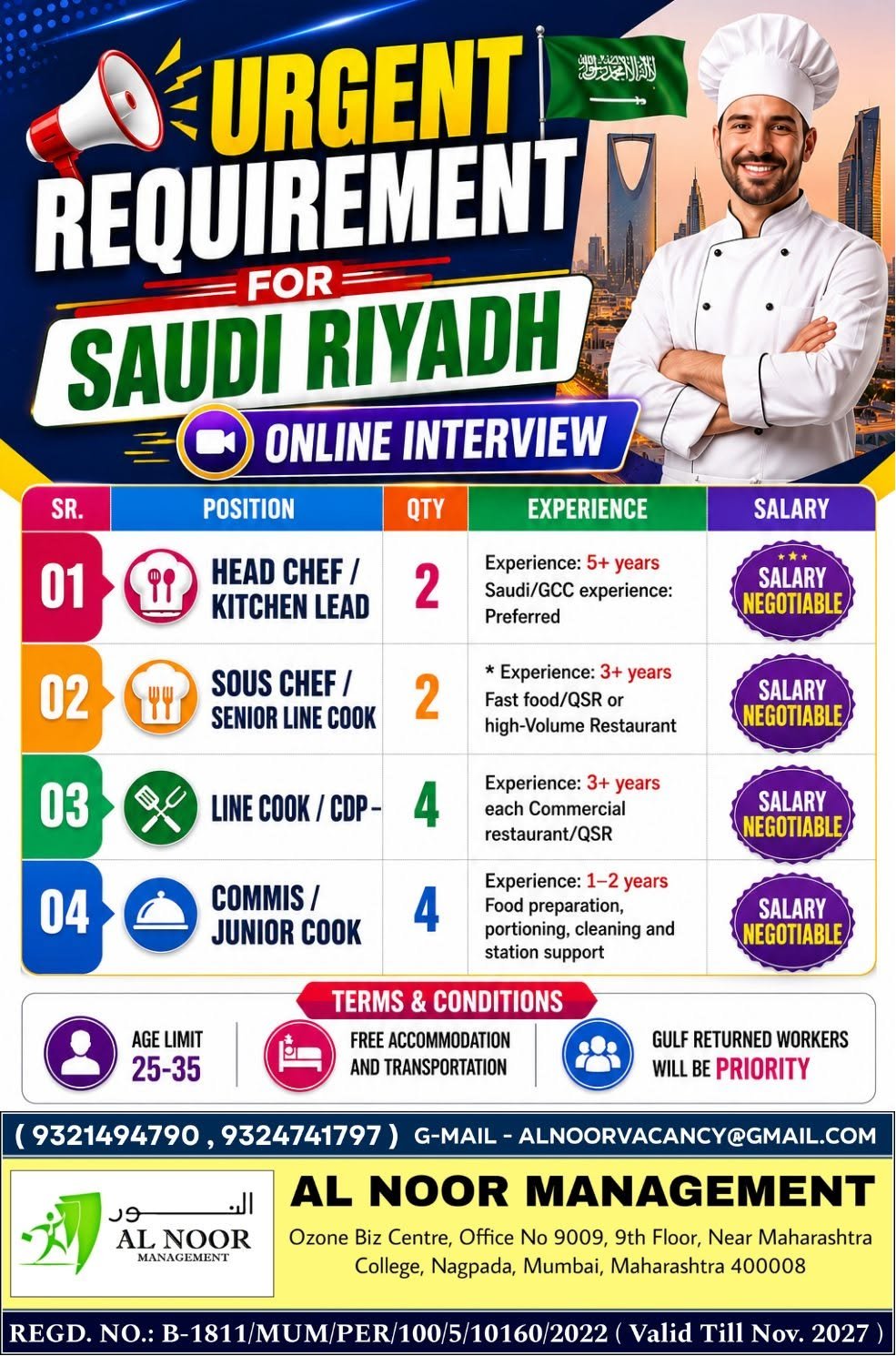 Saudi Arabia Chef Jobs 2026 – Riyadh Restaurant Hiring | Online Interview