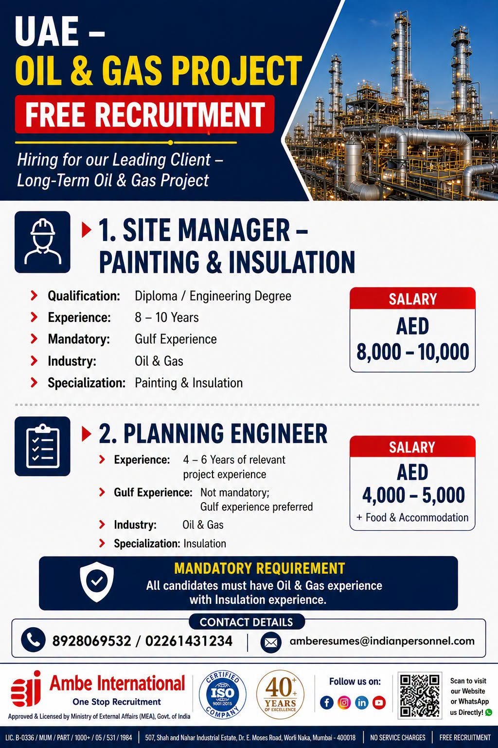hiring for a long-term Oil & Gas project in the UAE