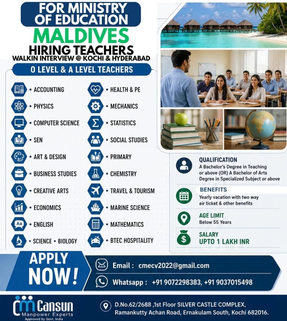 Maldives Ministry of Education Teacher Jobs 2026 – O Level & A Level Teachers Hiring