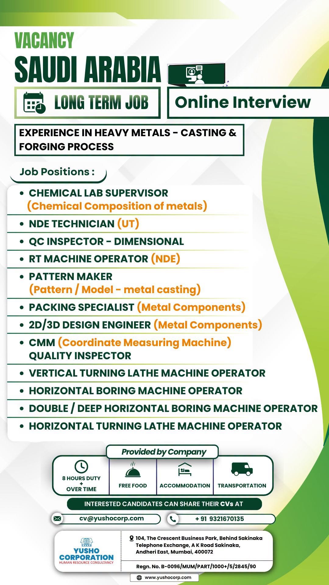 Saudi Arabia : Hiring for Heavy Metals – Casting & Forging industry