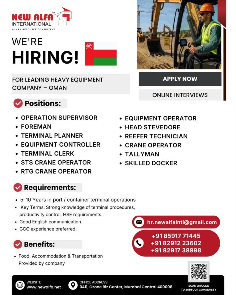 Oman Jobs 2026 – Heavy Equipment Company Hiring for Port and Container Terminal Operations