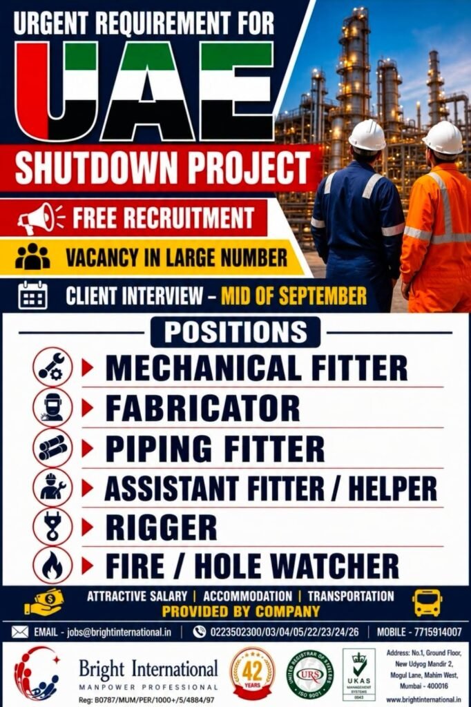 UAE Shutdown Project Jobs 2026 – Free Recruitment 