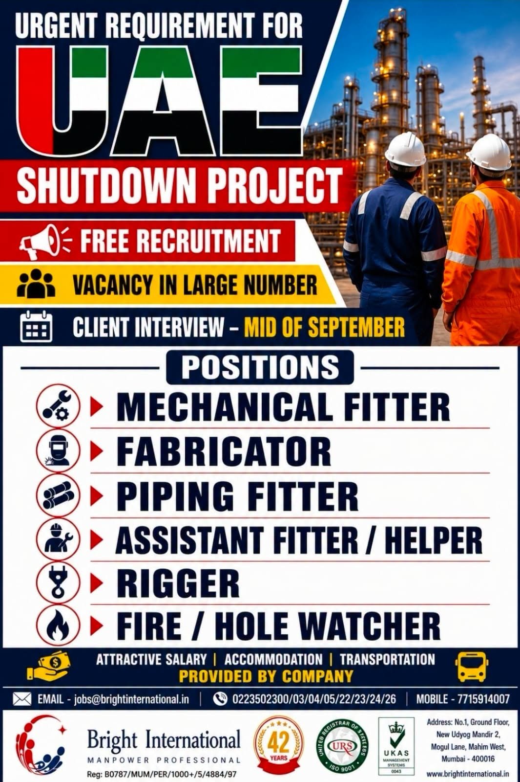 UAE Shutdown Project Jobs 2026 – Free Recruitment 