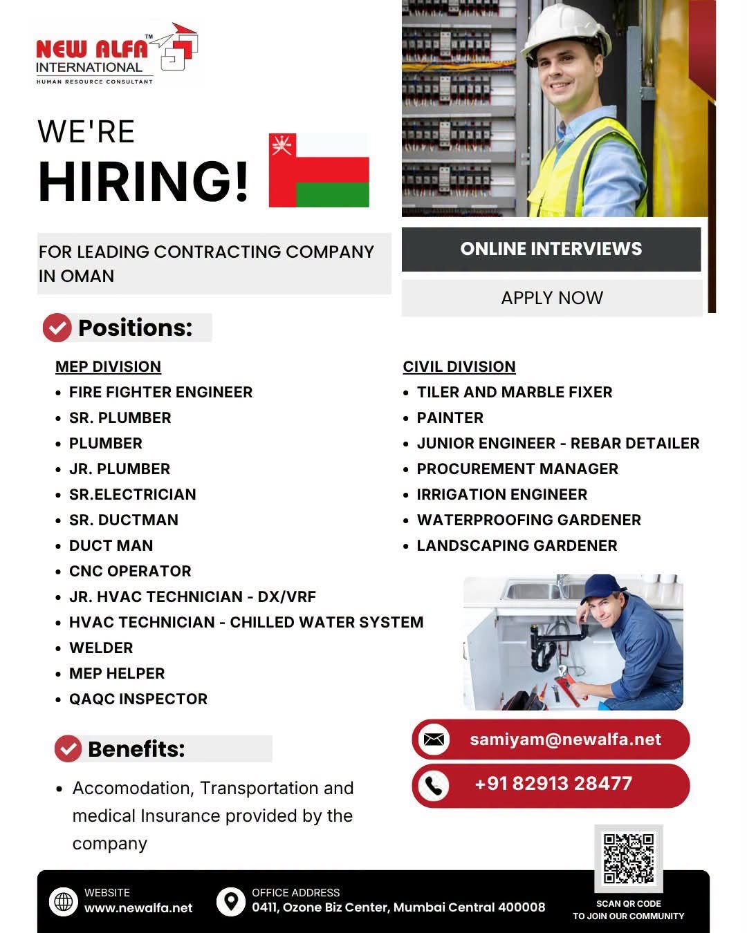 Oman Jobs 2026 – Hiring for MEP & Civil Positions