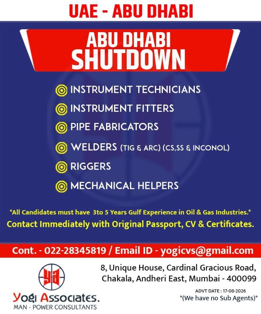 UAE Abu Dhabi Shutdown Jobs 2026 – Oil & Gas Vacancies