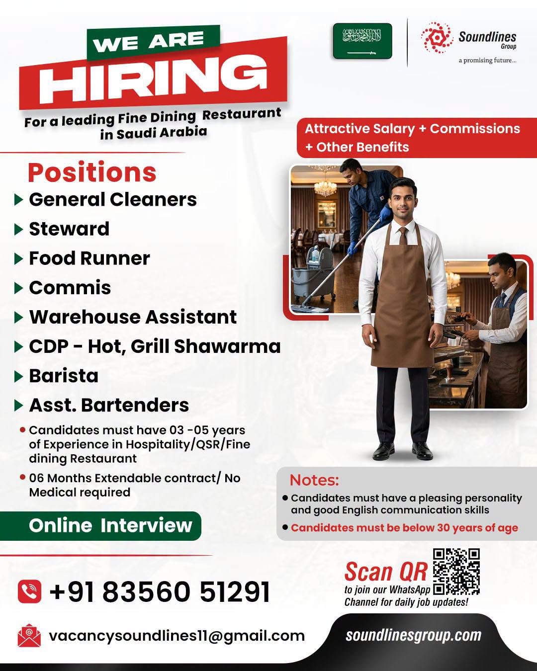 Hiring For a leading Fine Dining Restaurant in Saudi Arabia