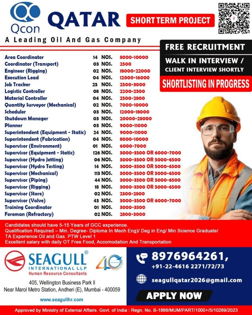 Qatar Qcon Jobs 2026 – 469 Vacancies | Oil & Gas Short Term Project Qatar Qcon Jobs 2026 – 469 Vacancies | Oil & Gas Short Term Project