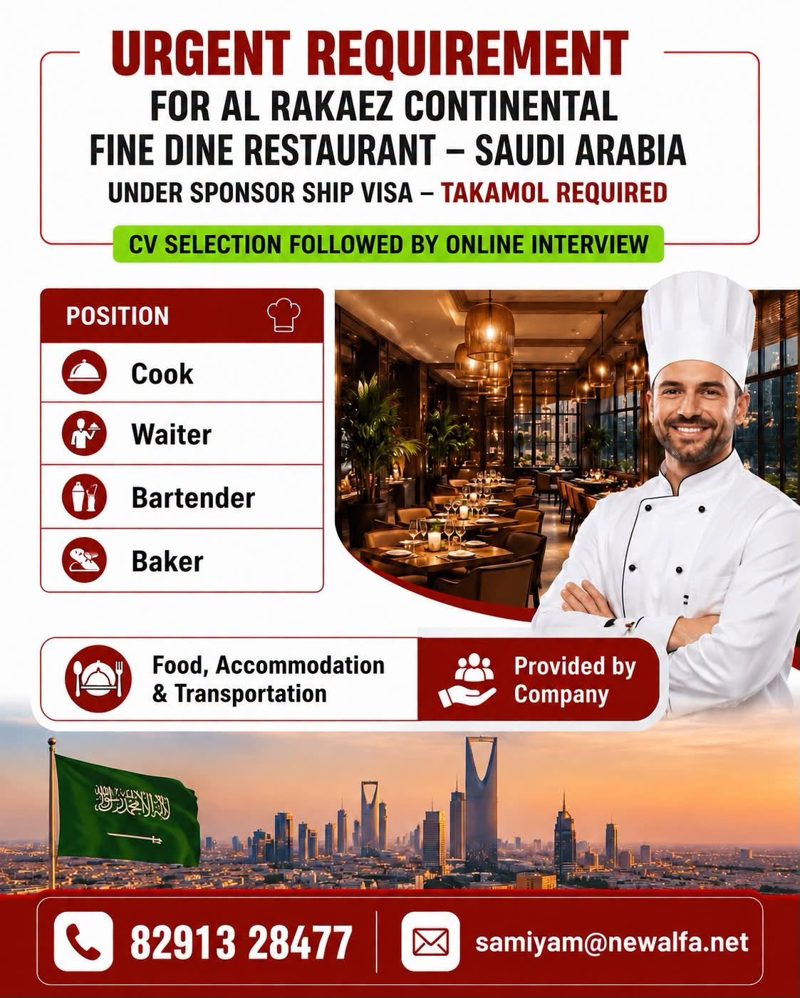 Saudi Arabia Restaurant Jobs 2026 – Cook, Waiter, Bartender & Baker