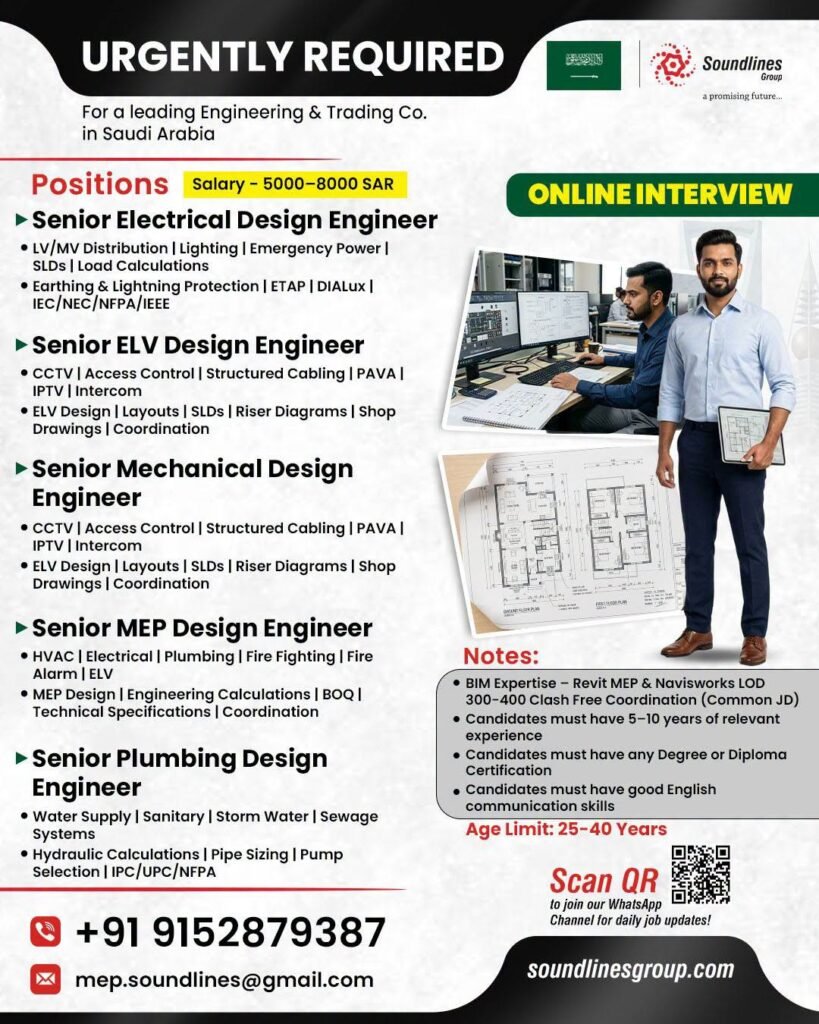 Hiring For a leading Engineering & Trading Co. in Saudi Arabia