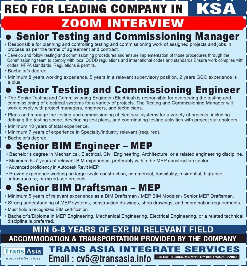 Recruitment for Leading company in Saudi Arabia - Apply Today