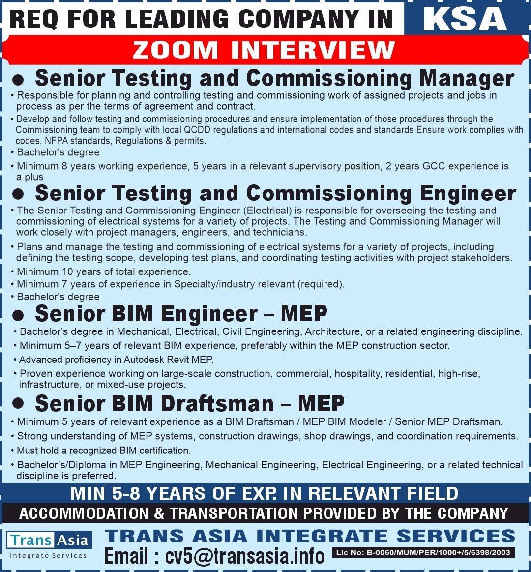 Recruitment for Leading company in Saudi Arabia - Apply Today