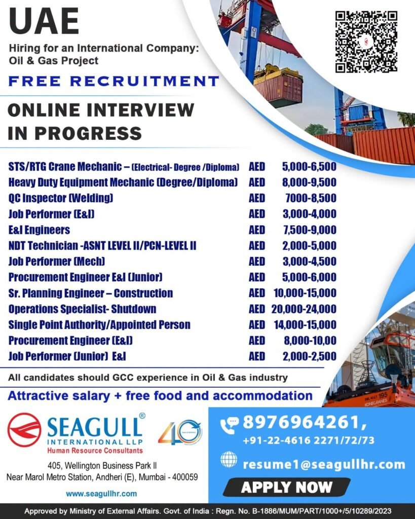 UAE Oil & Gas Jobs 2026 – Free Recruitment for Engineers, Mechanics, QC Inspectors & Technicians