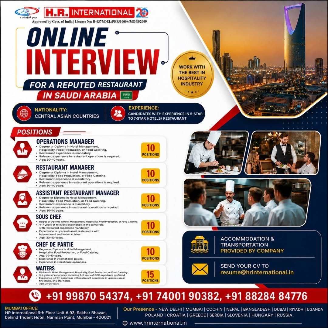 Exciting Hospitality Career Opportunity in Saudi Arabia