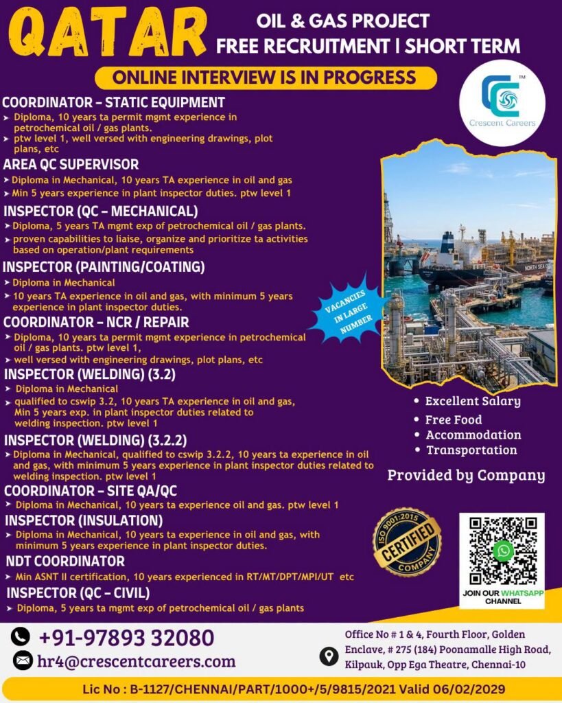 Free Recruitment For Qatar Oil & Gas Project Free Recruitment For Qatar Oil & Gas Project
